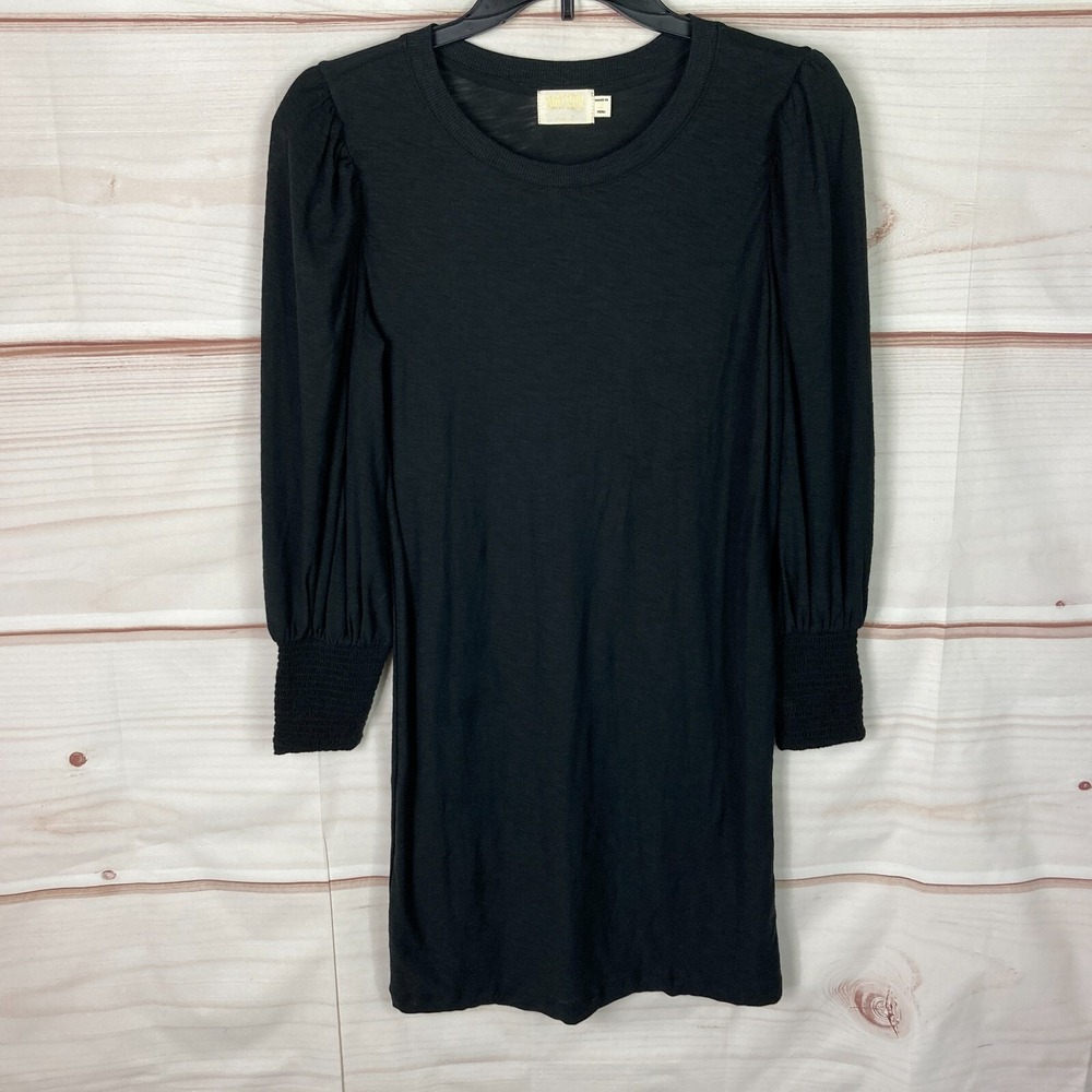 Nation Ltd. Dress Womens S Black Puff Sleeve T-Shirt Crew Neck Pima Cotton Solid